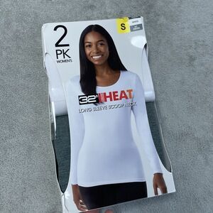 32 Degrees Women's S Long Sleeve Scoop Neck White HT Green h0063